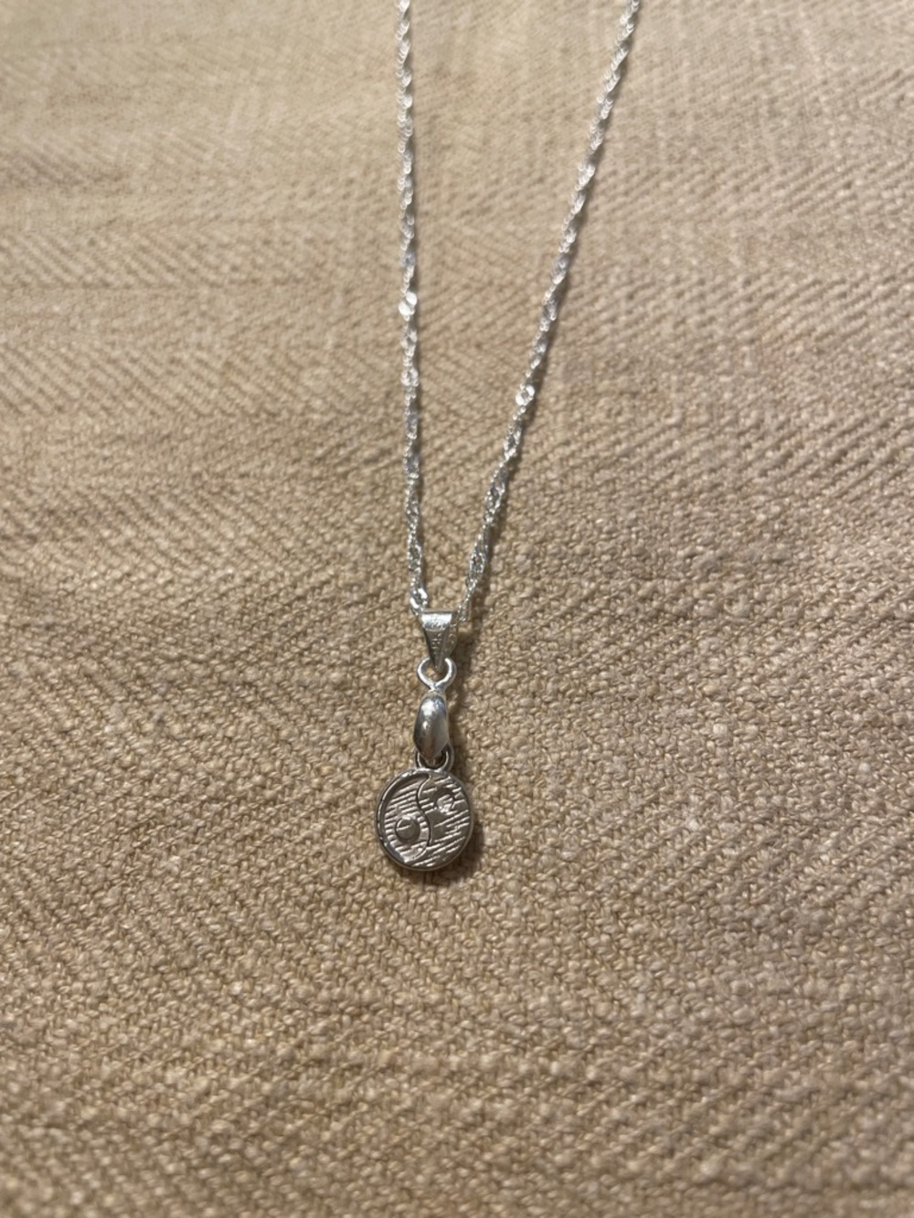White Gold Plated Yin Yang Coin Pendant Necklace - Silver